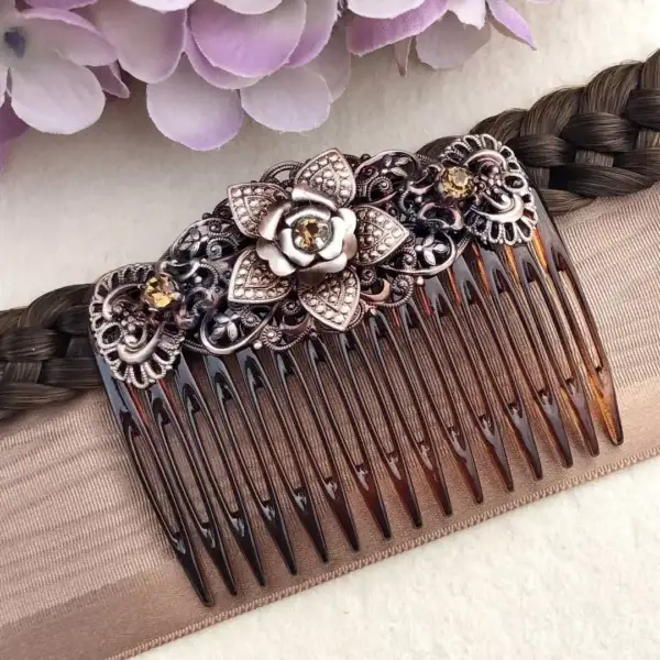 Trachten-Haarkamm mit Swarovski bronze-beige - Bild 1 - Chiemgauer Heimatwerk Trachten-Onlineshop